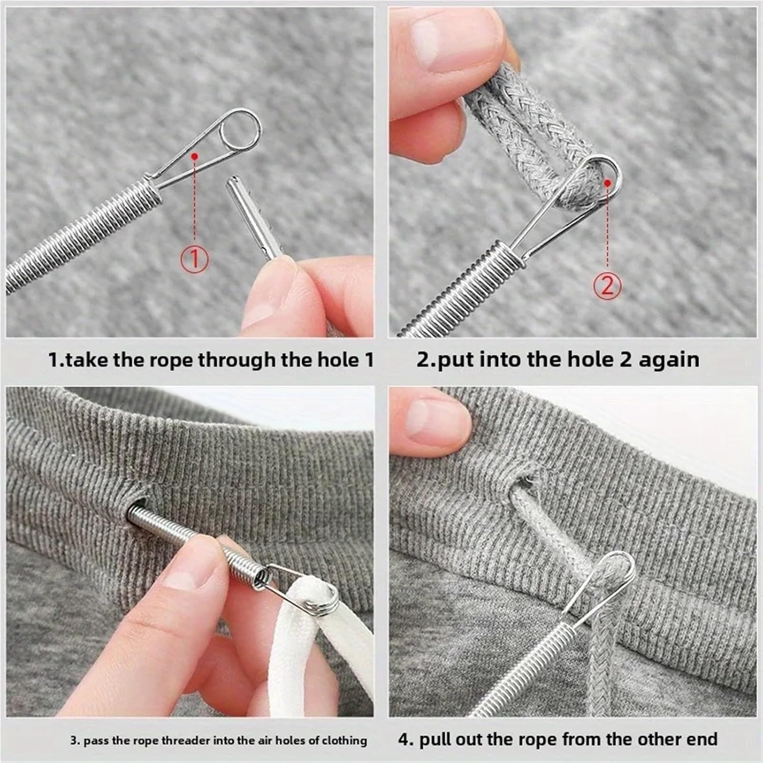 Drawstring Cord with Spring Threader Tool 6pcs Flexible Spring Drawstring Threader Elastic Waistband Tool with Buckle Tail Clip