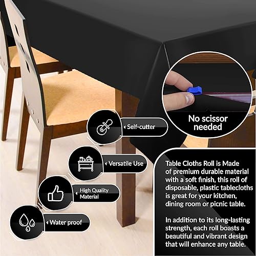 Miniatura 8 de Rollo de mantel de plástico negro con lunares dorados para bodas, aniversarios, cumpleaños, celebraciones, mantel para 12 mesas rectangulares de