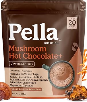 Pella Nutrition Instant Mushroom Hot Chocolate for Sleep - Cocoa, 20 Cups