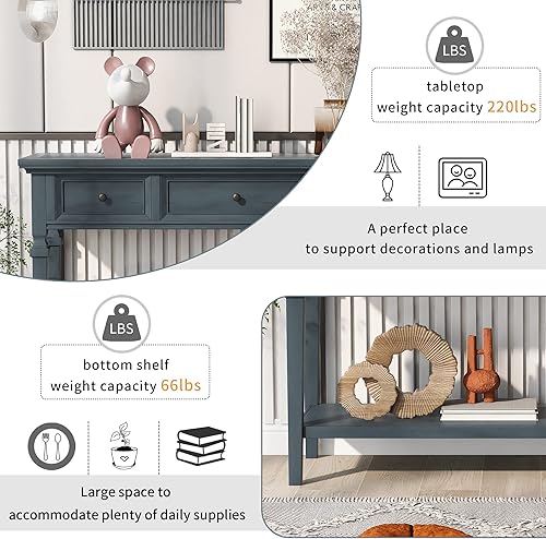 Miniatura 4 de Royard Oaktree Mesa consola de 50 pulgadas, estilo retro clásico, con 3 cajones de almacenamiento y estante inferior, mesa auxiliar estrecha de