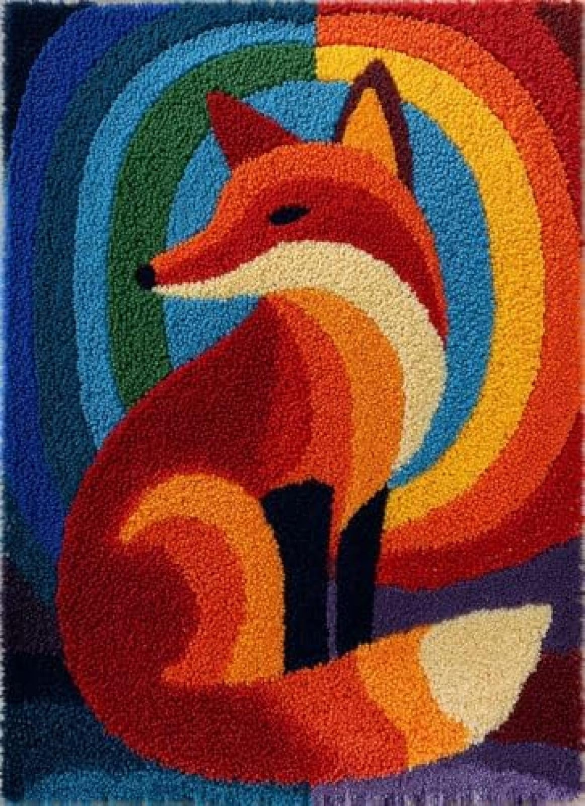 XDEGHUANGSS Latch Hook Rug Kit Fox and Rainbow Background Cushion Cover DIY Craft Set Pre-Printed Mat 38x52cm for Home Decor-4