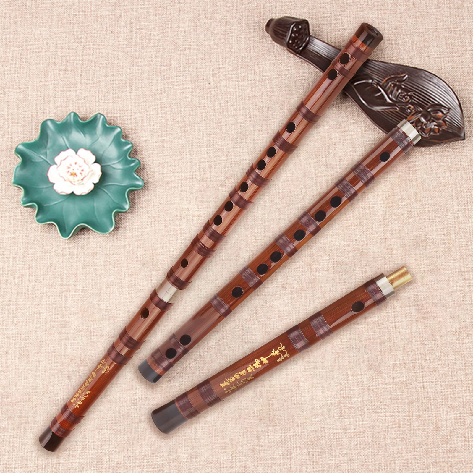 flûte bambou, Flûte en bambou avec membrane en bambou et sac en velours pour Débutants avec Boîte de Rangement, Instrument D'orchestre pour la Performance et L'examen de qualité