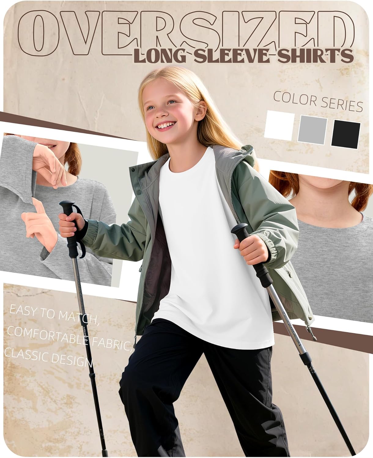 3 Pack Girls Oversized Long Sleeve Shirts Kids Loose Fit Crewneck Tops Trendy Fall Casual Basic Tees 5-14 Years - Image 4