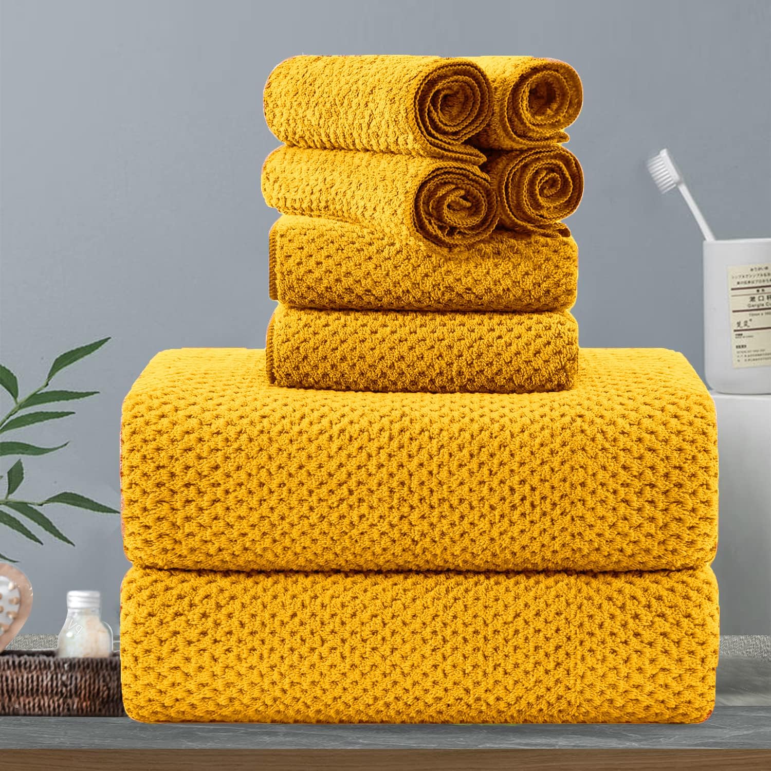 8Piece Yellow Bath Towels Set,2 Oversized Large Bath Sheet,2 Hand