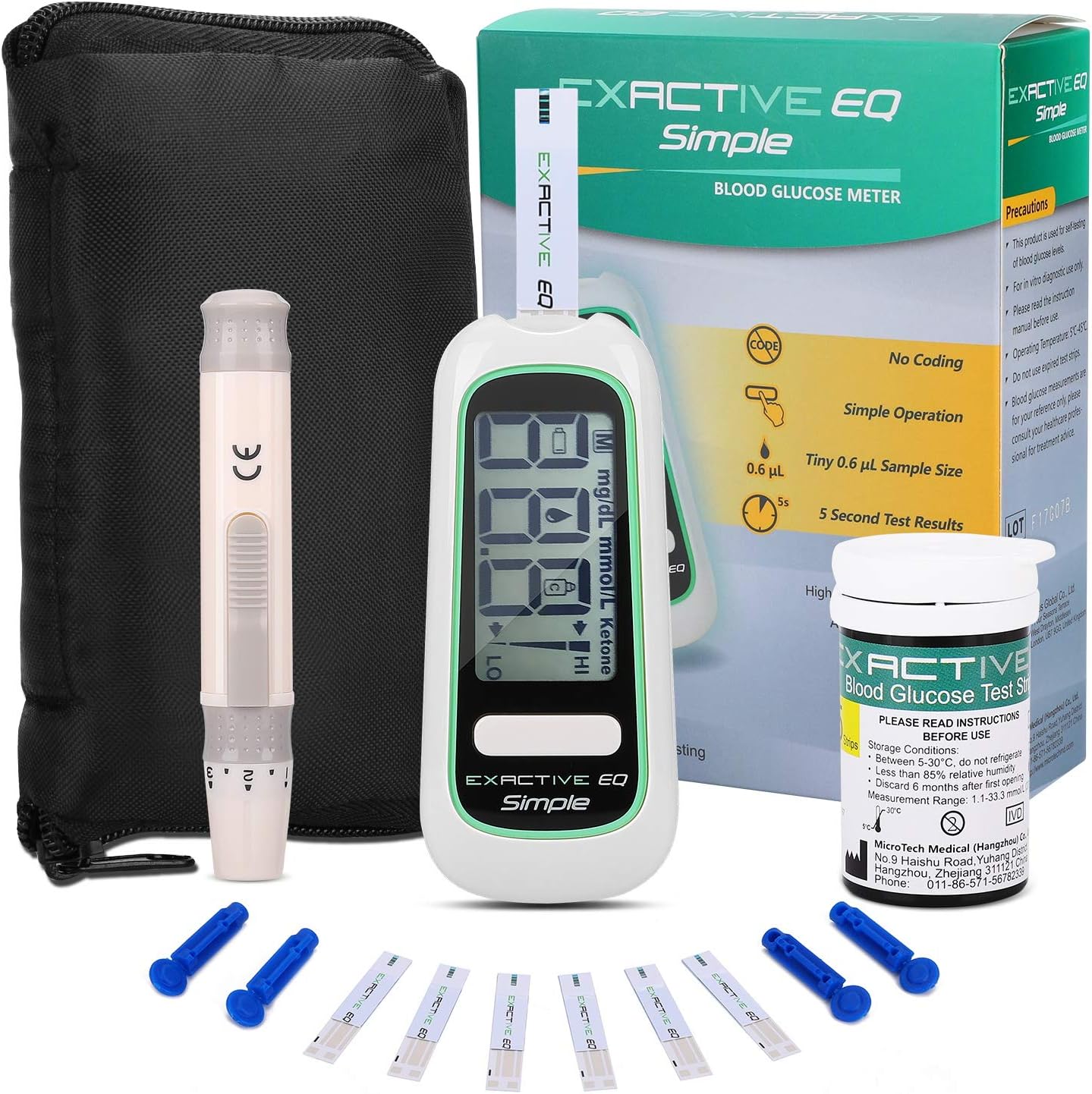 BGMKE [2020 Upgrade] Blood Glucose Monitor Meter, Diabetes Testing Kit Blood Sugar Tester with 50 Codefree Test Strips and 50 Lancets - for UK Diabetics in mmol/L by Exactive EQ