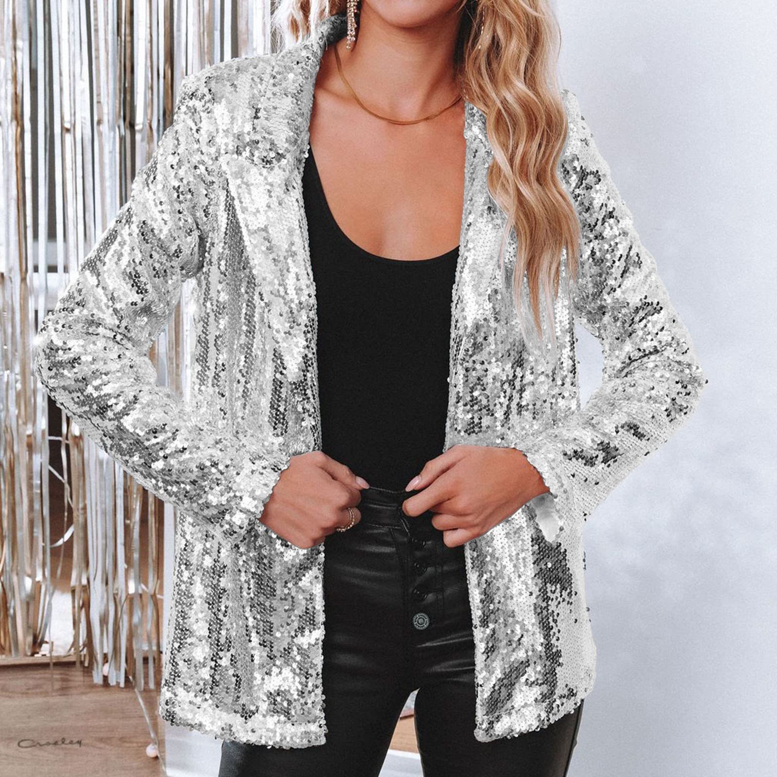 2023 New Women Sequins Blazer Sequin Jacket Casual Long Sleeve