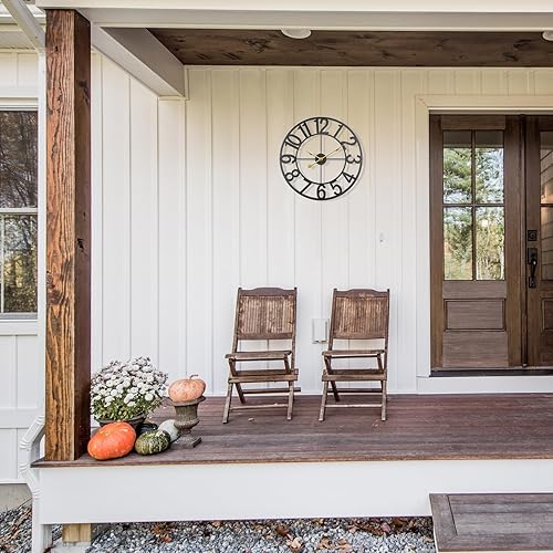 Miniatura 3 de Reloj grande para exteriores, reloj de pared para exteriores de 16 pulgadas, funciona con pilas, moderno reloj decorativo de metal negro para patio,