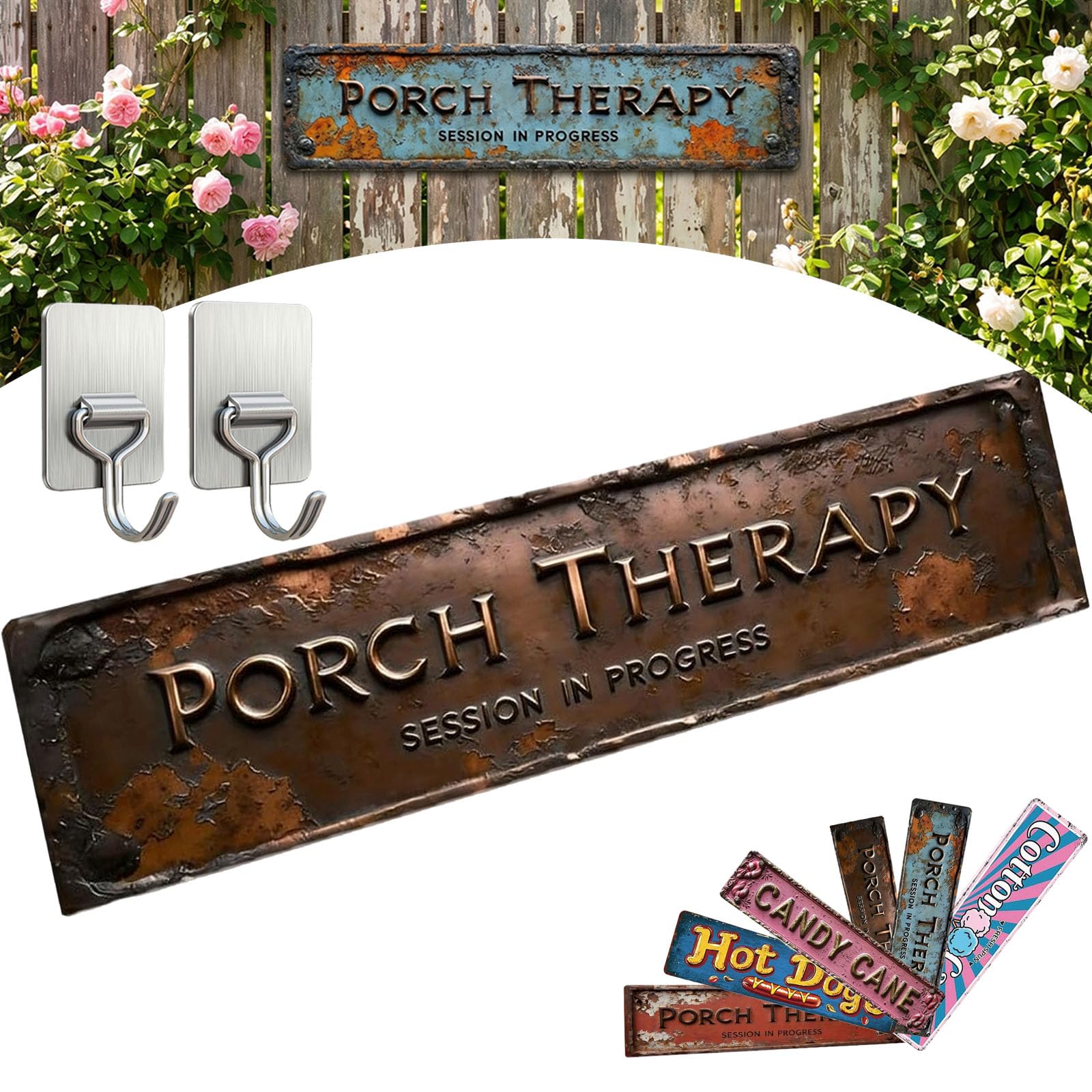 Porch Therapy Sign Metal Wall Decor, Vintage Welcome to The Porch Sign for Outside, Outdoor Hanging Metal Plaque for Patio Garden Deck Back Porch Wall Decoration Farmhouse Decor (D#)