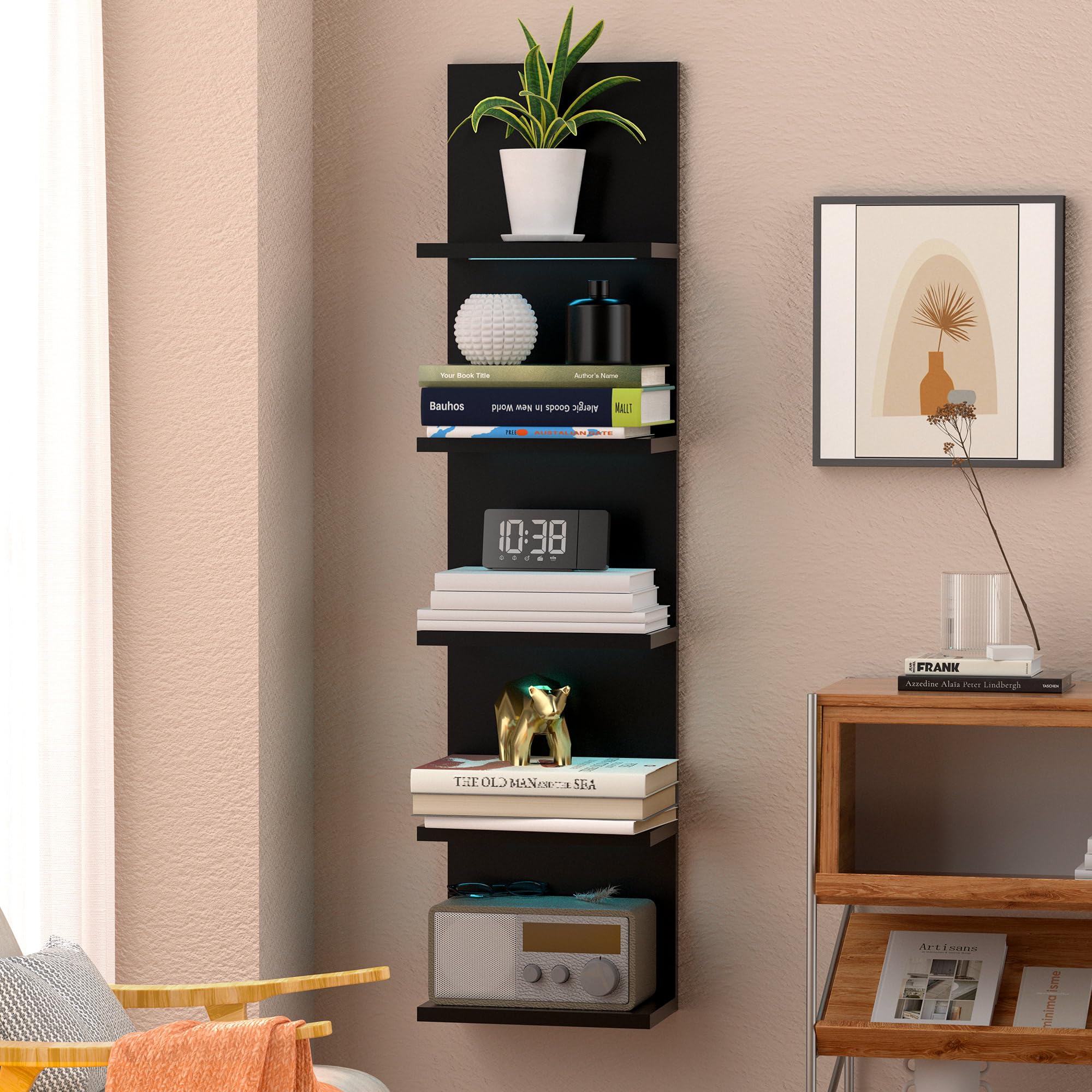 Photo 1 of Floating Lack Shelf for Storage, Wall Mounted Vertical 0075 Display Shelf for Bedroom Living Room Vanity, Black