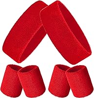 Vista 15 de Bememo Juego de 6 bandas deportivas de neón para competiciones deportivas de París, 2 diademas, 4 muñequeras, bandas atléticas de tela de rizo