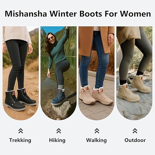 Miniatura 5 de Botas de senderismo para mujer y hombre, forro cálido, botas de nieve para exteriores, antideslizantes, resistentes al agua