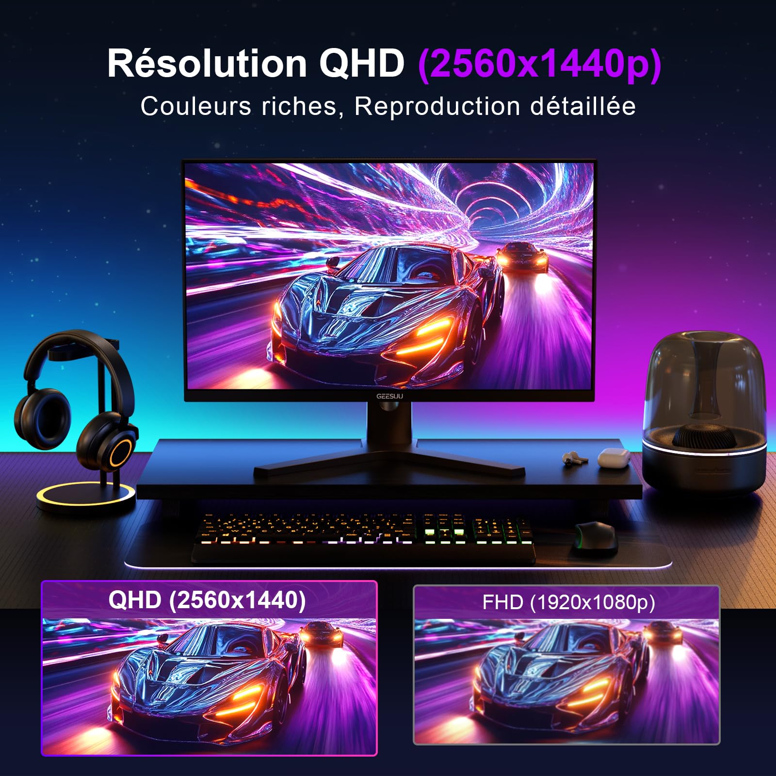 Ecran PC Gamer 27 Pouces, Ordinateur 200hz, QHD 1440p, IPS, 1ms, 95% DCI-P3, Eye Care Screen, 1200:1, Gaming HDMI 2.1 & DP 1.4 - 3