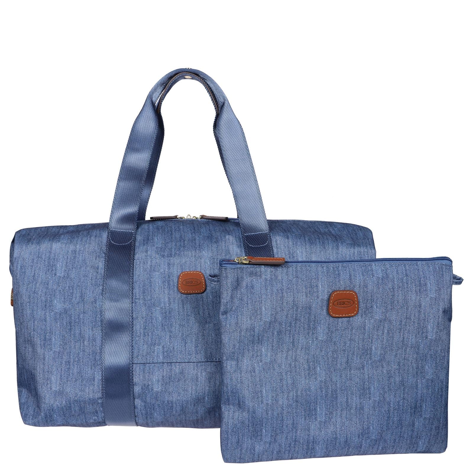 Bric's X-Bag/X-Travel 2.0 Overnight Weekender Duffel, Water-Resistant Folding Carry-On with Leather Trim, Removable Shoulder Strap and Pass-Through