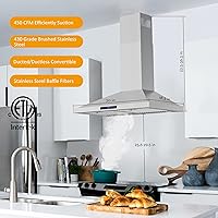 Vista 2 de FIREGAS Range Hood 30 inch Wall Mount,450 CFM Ducted/Ductless Range Hood with Stainless Steel,Stove Hood Vent for Kitchen with 3 Speed Fan,Permanent