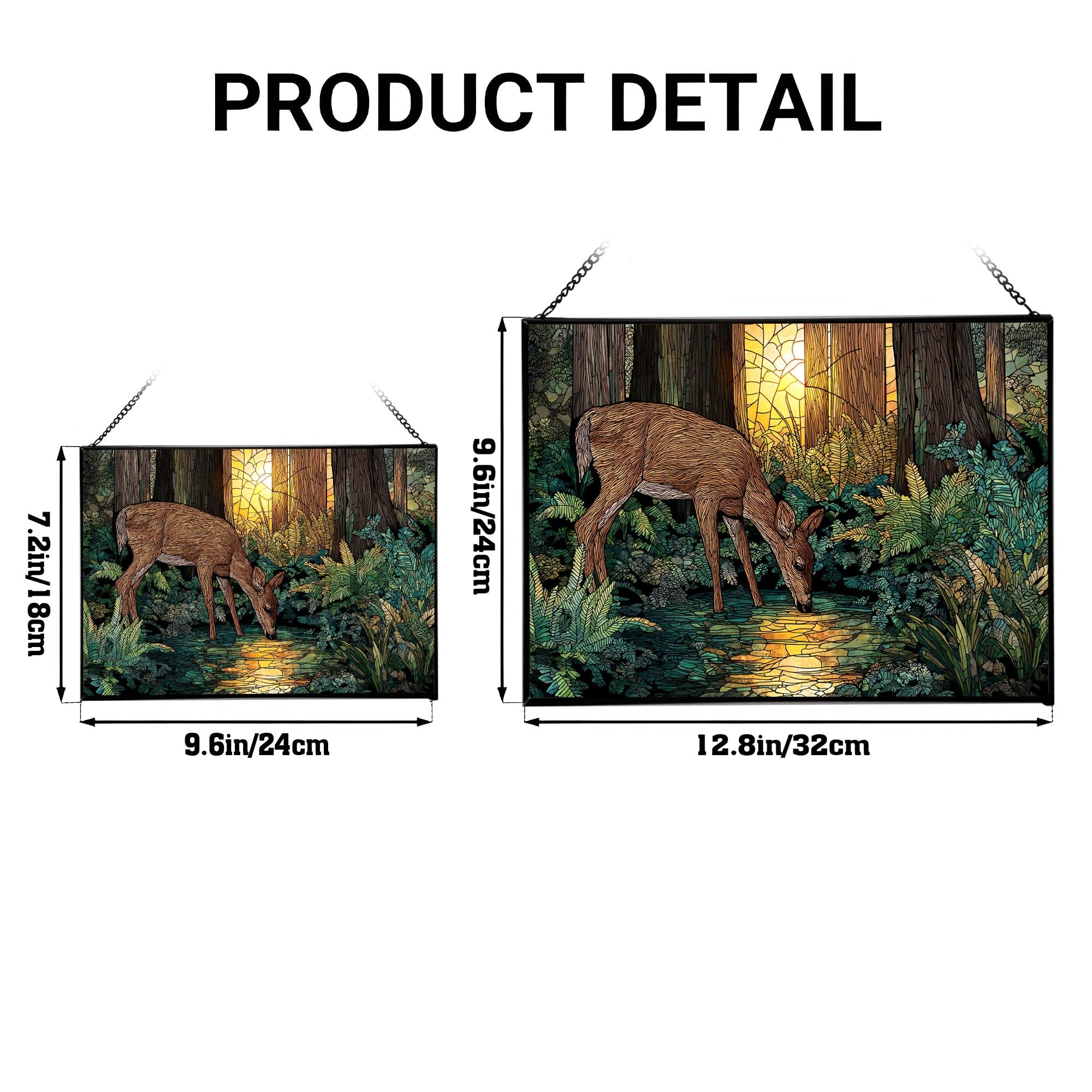 Deer Drinking – Forest Spring Animal Stained Glass Suncatcher – Rectangular Hanging Window Panel with Artistic Nature Background – Wildlife Glass Art Gift for Animal and Nature Lovers x1EyZN
