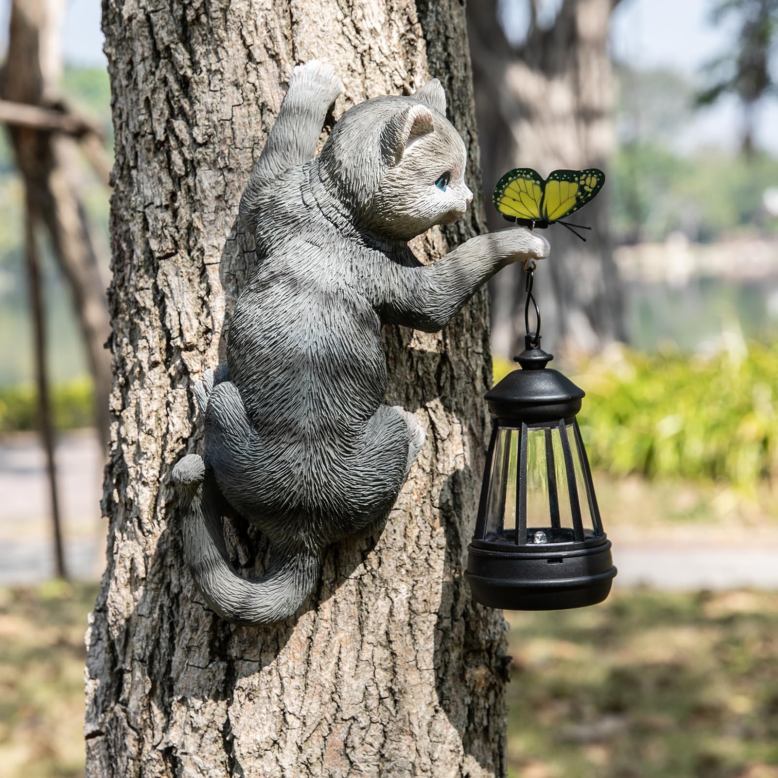 Decoración de porche de jardín, estatua de gato, decoración solar para patio al aire libre, amantes de los gatos, regalos de jubilación para mujeres, mamá, abuela