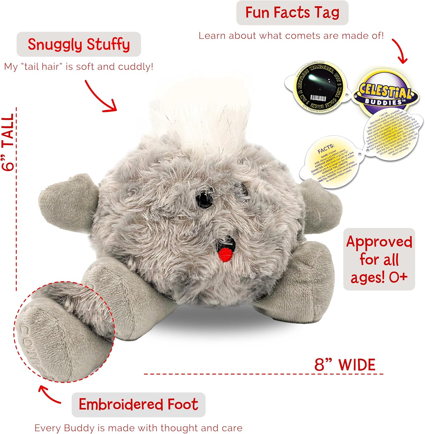 Celestial Buddies Comet Buddy | 8" Soft Stuffed Plush, Embroidered Features, Fun Facts Tag for Kids – STEM Learning, Educational Gift, Classroom & Homeschool Science Space Planetary Astronomy | 0+ - Image 2