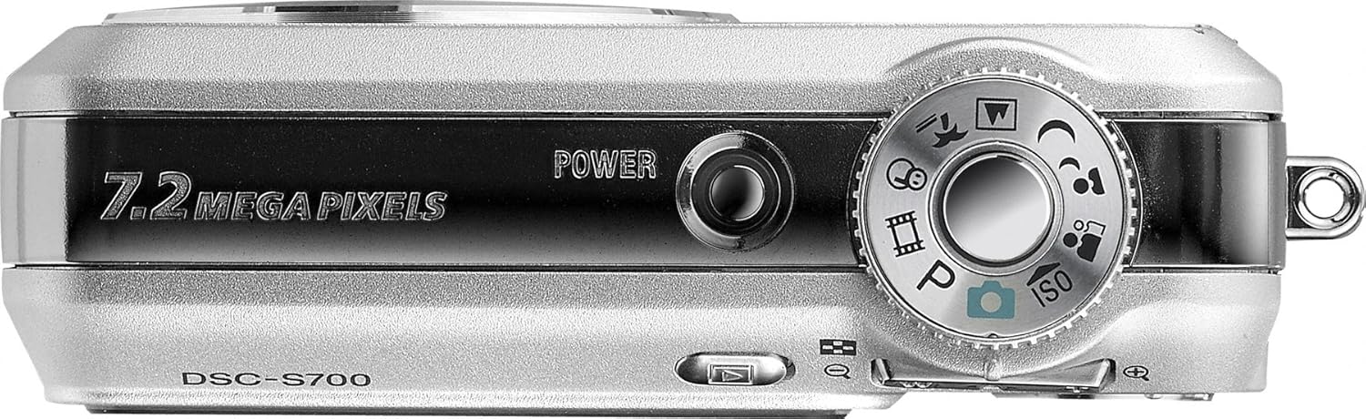 Top view of the Sony Cyber-shot DSC-S700 camera, showing the power button, shutter button, and mode dial.