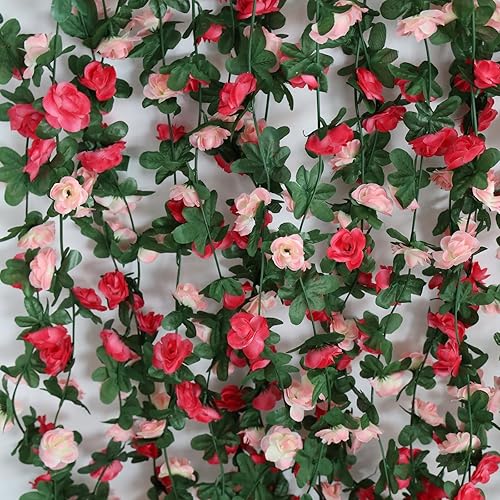 Miniatura 7 de Guirnalda de rosas artificiales de 42.5 pies, 5 piezas, guirnalda de rosas colgantes para decoración de bodas, fiestas de habitación, decoración de
