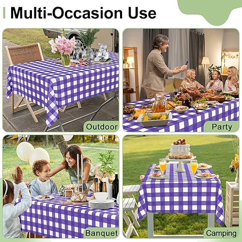 Vista 125 de Smiry Paquete de 10 Manteles Desechables de Cuadros Vichy Azules - 54" x 108" Mantel de Plástico de Servicio Pesado, Cubiertas de Mesa Impermeables
