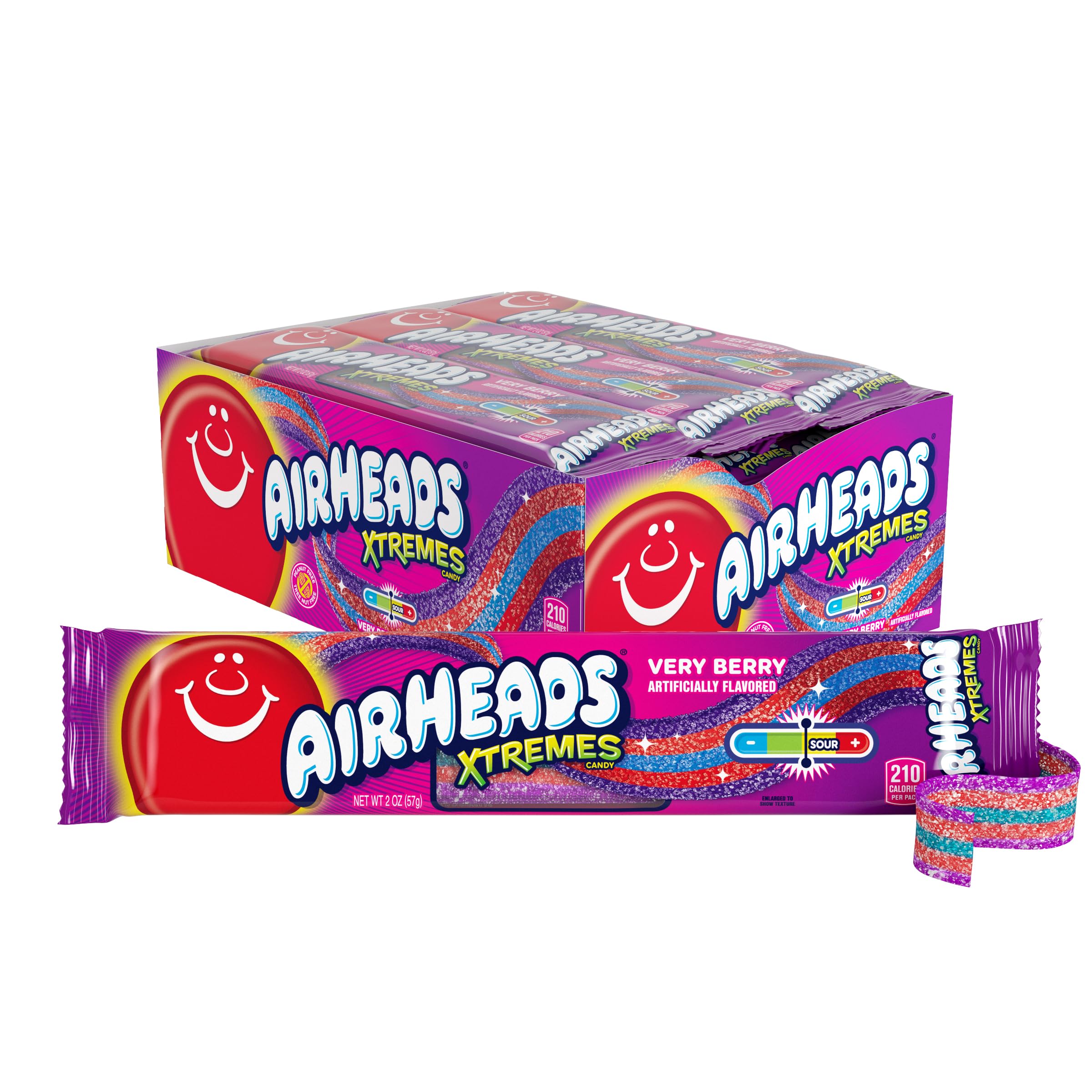 Airheads Xtremes Sweetly Sour Candy Belts, Halloween Trick or Treat Taffy Candy Variety Pack, Individually Wrapped Bulk Candy for Adults & Kids, Very Berry Flavor Artificially Flavored, 18 Count Box