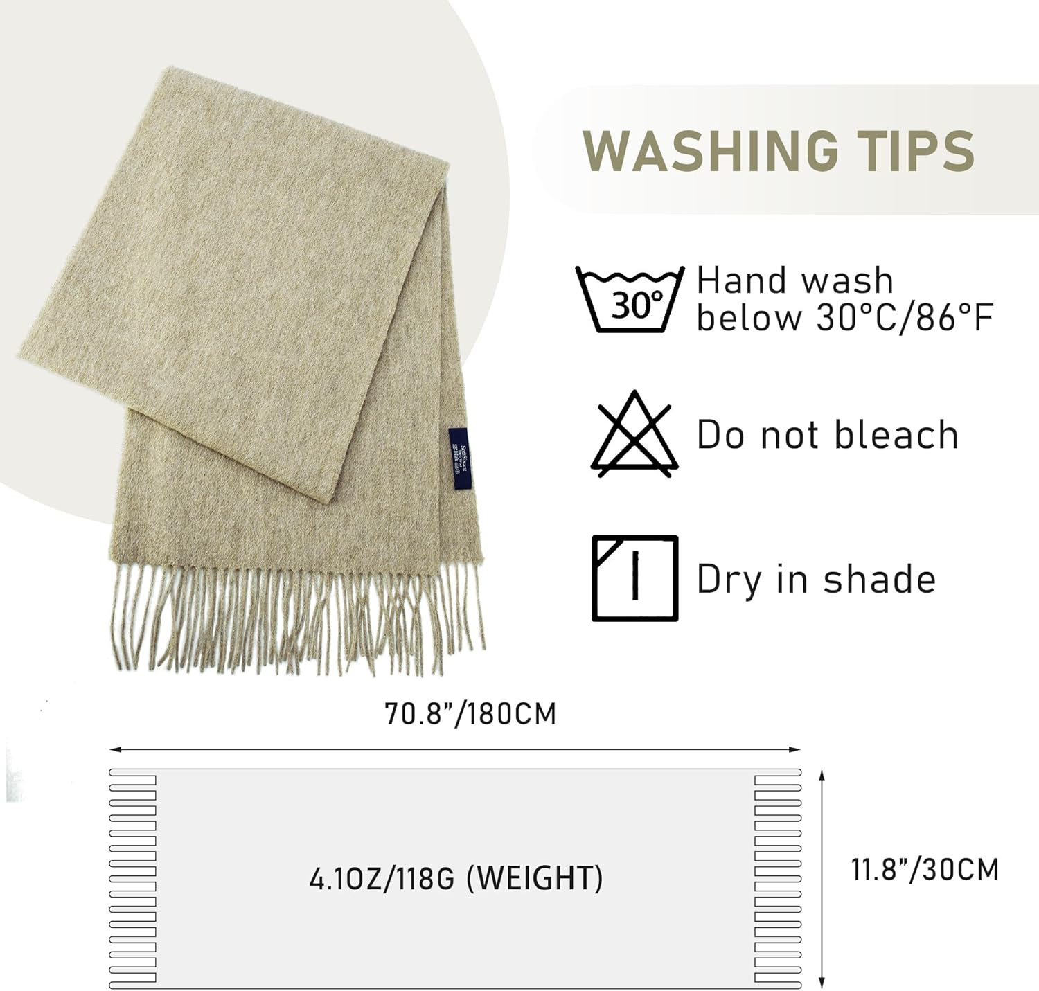 Cold Weather Wool Scarves, Lightweight Natural Pure Wool Winter Scarf For Women, 70.8" X 11.8",A Warm Winter Gift