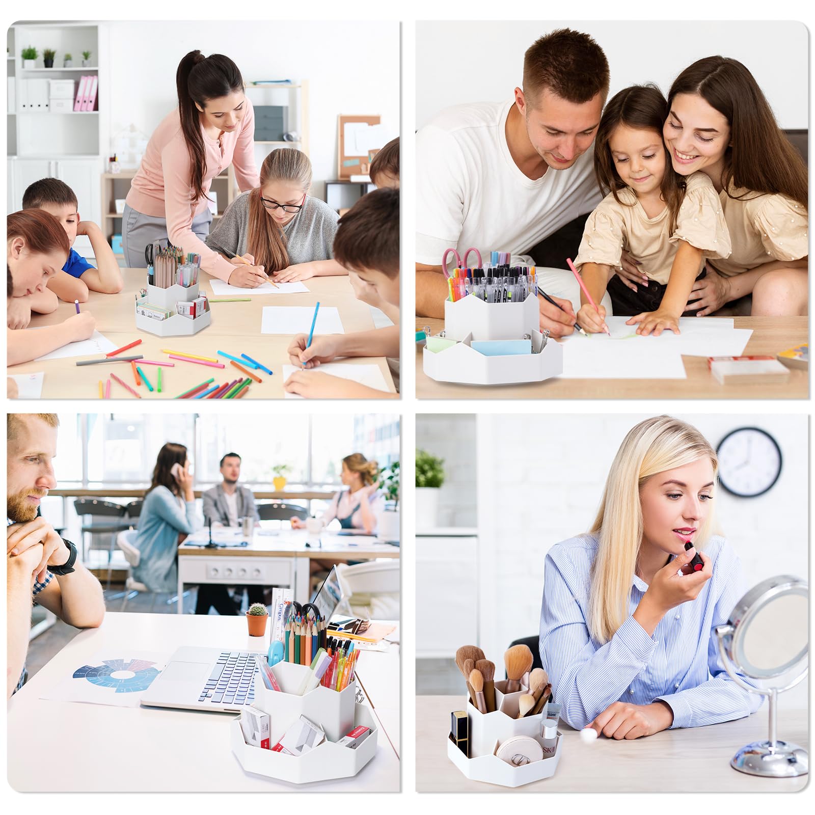 FRETONBA 360° Rotating Pen Holder, 9 Slots Pencil Pen Pot for Desk Cute Stationery Supplies Organiser - Image 4