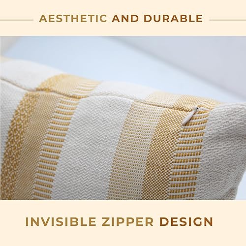 Miniatura 9 de SOULMARK Funda de almohada 100% de algodón turco, suave al tacto, a rayas, bohemio, rectangular, para sofá, sala de estar, cama, sofá, funda de