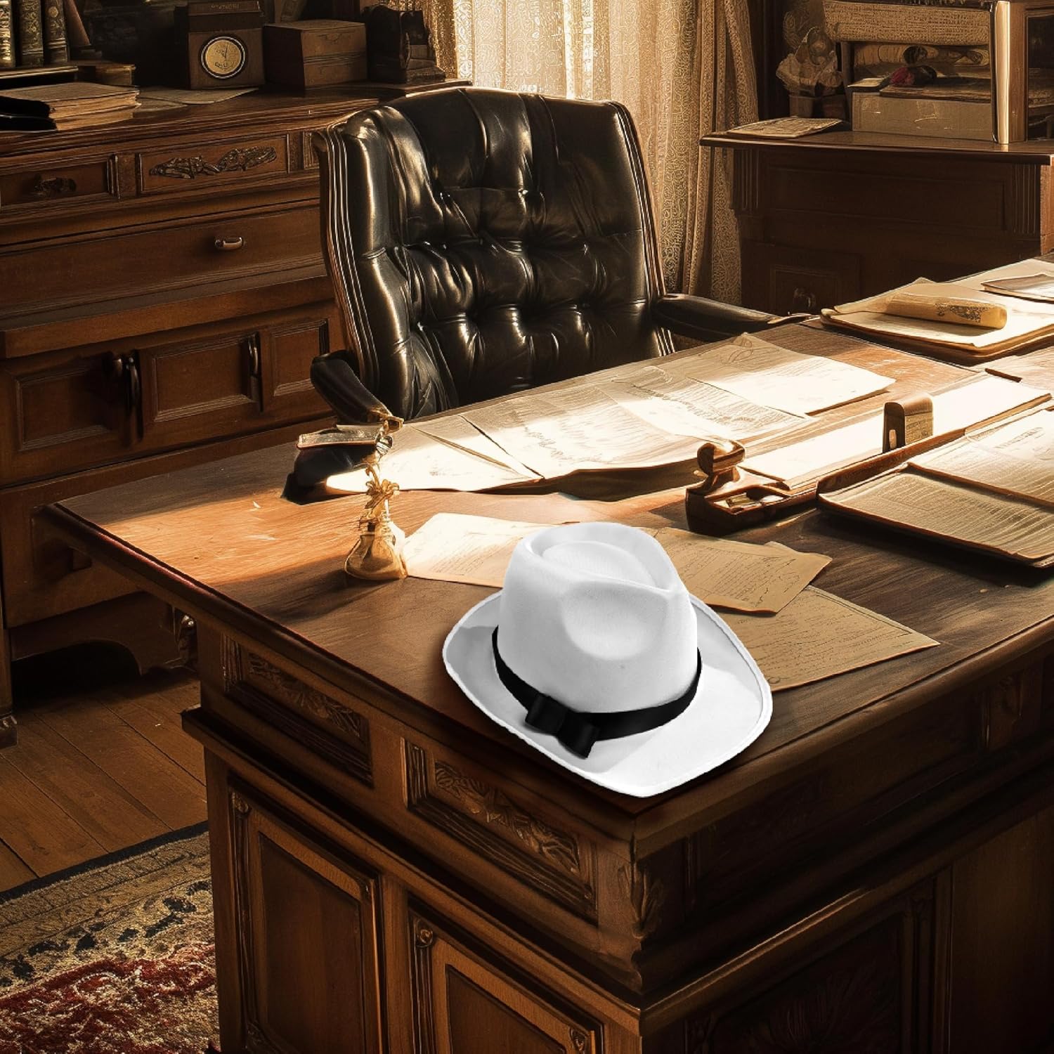 White Gangster Fedora Hat - One Size with Premium Fit Elastic Band - Image 6