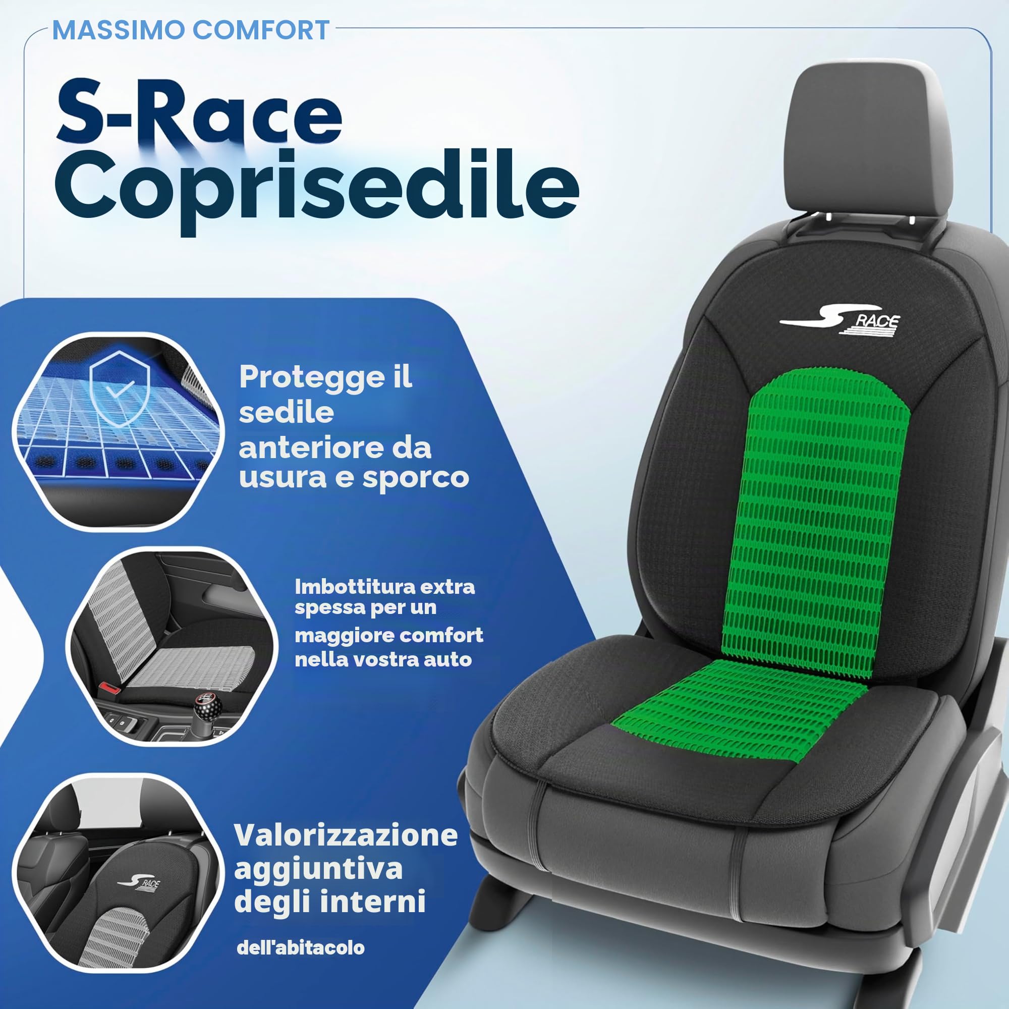 Walser coprisedili auto S-Race 2 pezzi, Premio Molto Buono* coprisedili anteriori in verde/nero, coprisedili universali per auto 2 pezzi, sedili sportivi compatibile con airbag laterale