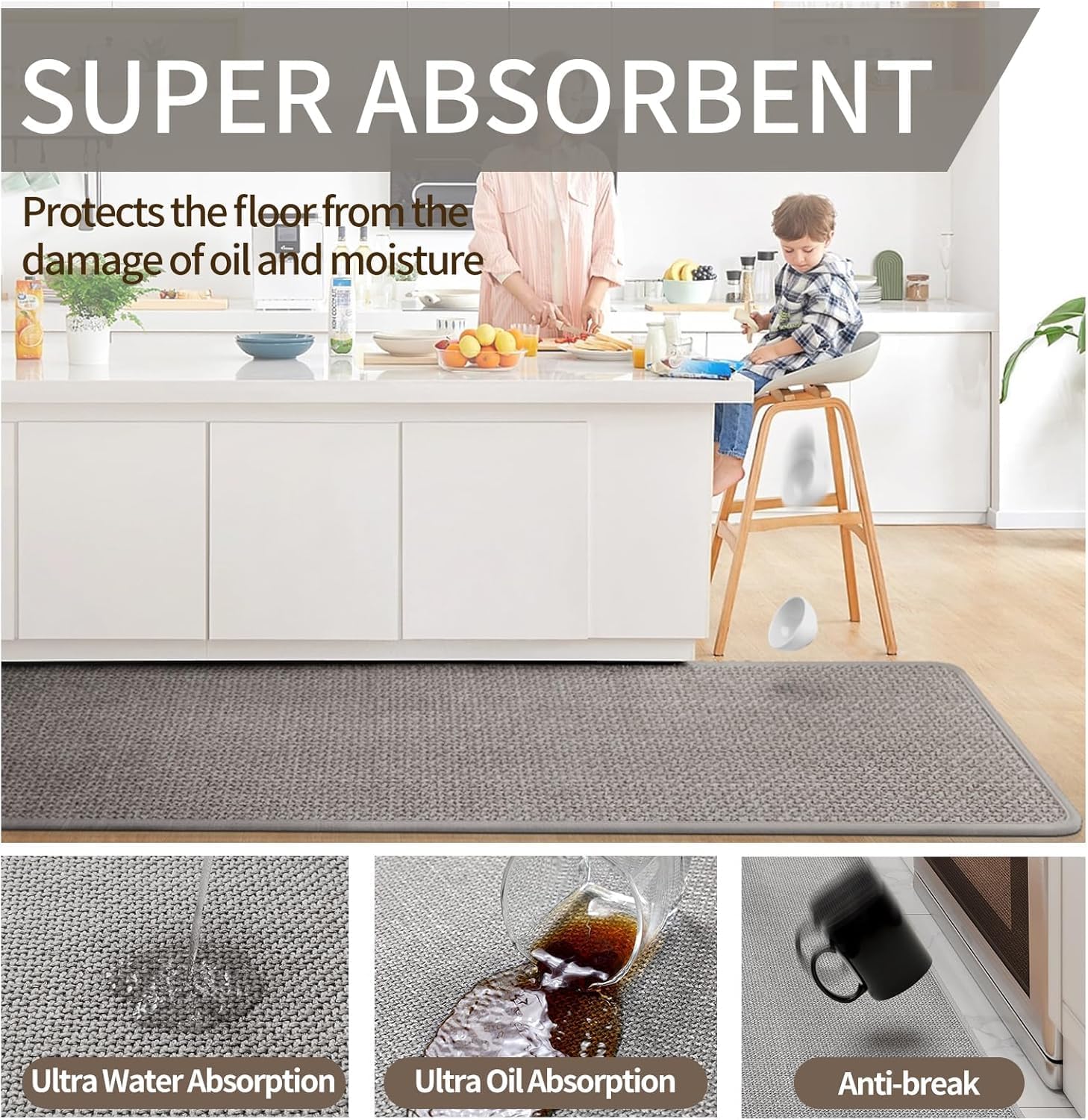 Küchenteppiche und -matten, rutschfest, waschbar, saugfähiger Läufer für die Vorderseite der Spüle, leicht zu reinigen, Küchenbodenmatte, Stehmatte für Zuhause, Küche (Rot, 45 x 70 cm)