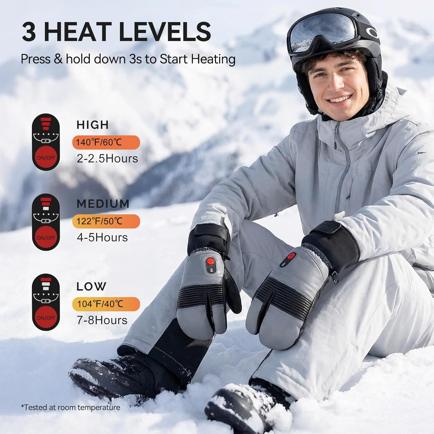 SAVIOR HEAT Heated Ski Mittens 3-Finger Gloves Electric Rechargeable Battery Mitts for Men Women Kids Winter Snowboard Motorcycle Skating Camping Hunting