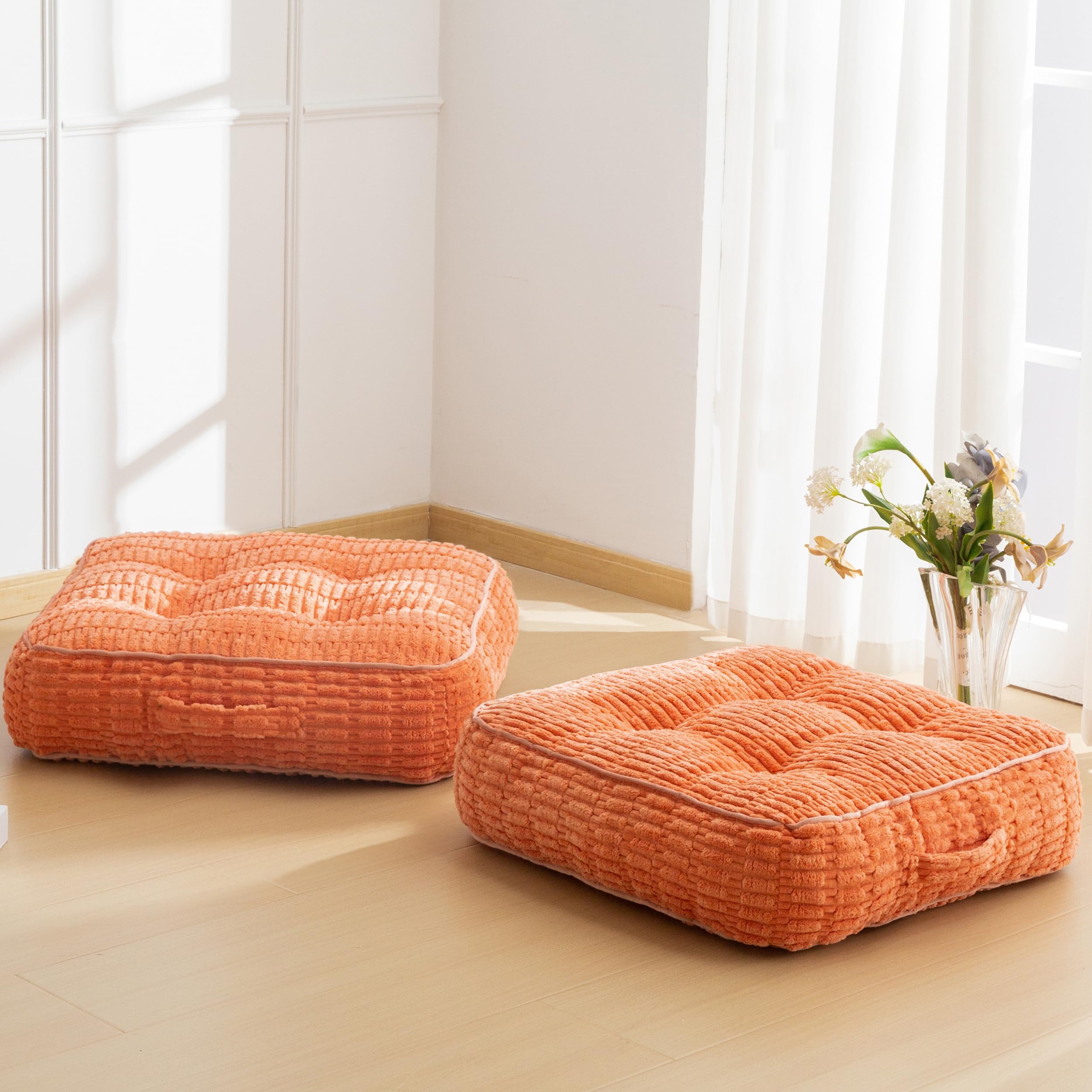 Photo 1 of HIGOGOGO 6" Floor Pillow Cushion for Adults, Meditation Cushion Pillow, Blended Corduroy Cover, Large Square Floor Sitting for Tatami Living Room or Yoga, 2Pack, Coral