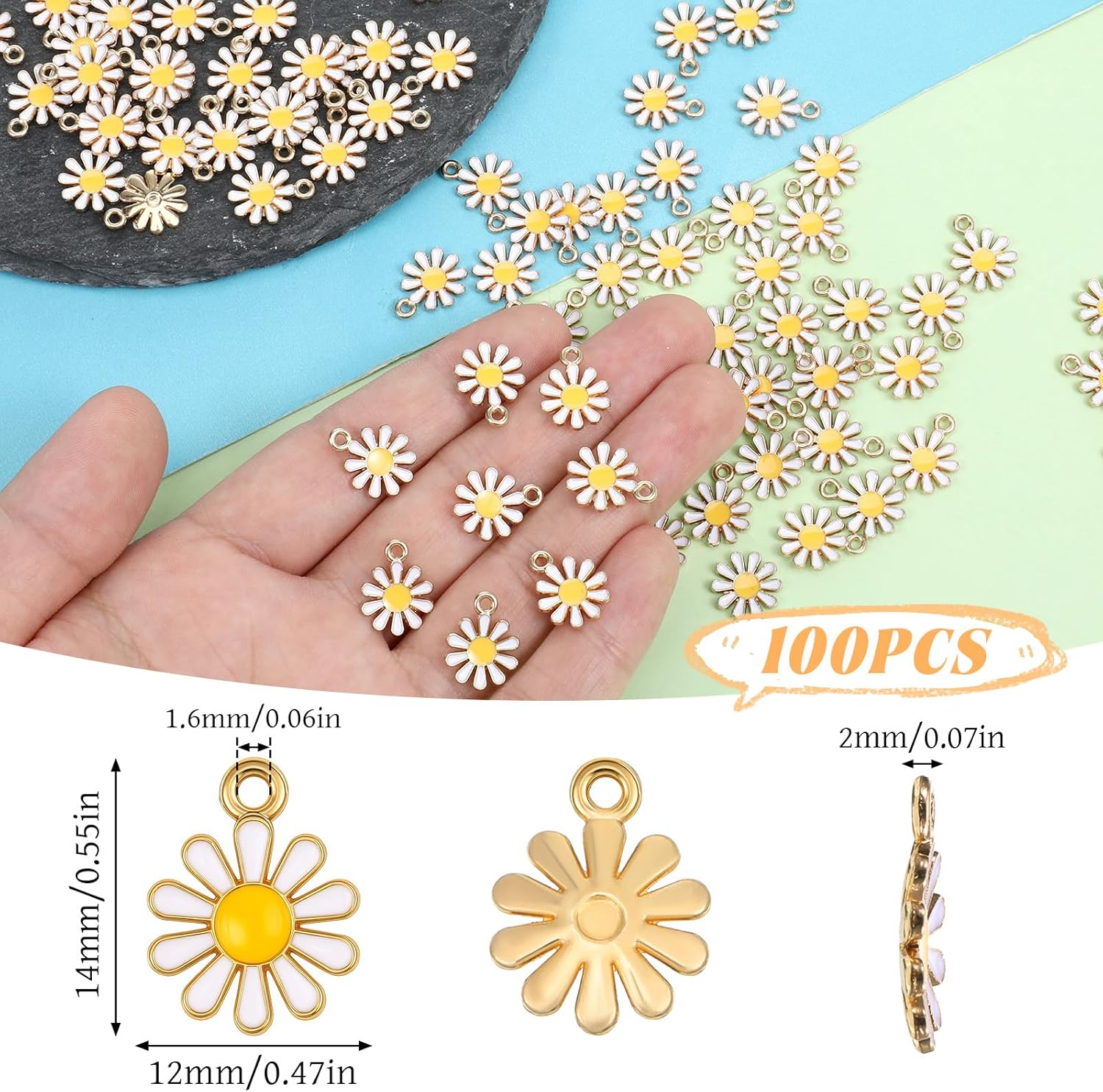 Enamel Daisy Small Flower Charms, 100PCS Mini Floral Daisy Themed Gold Plated Pendant for Bracelets Necklaces Earrings Jewelry Making Findings Purse Keychains DIY Crafts Handmade Gifts Accessories - Image 2