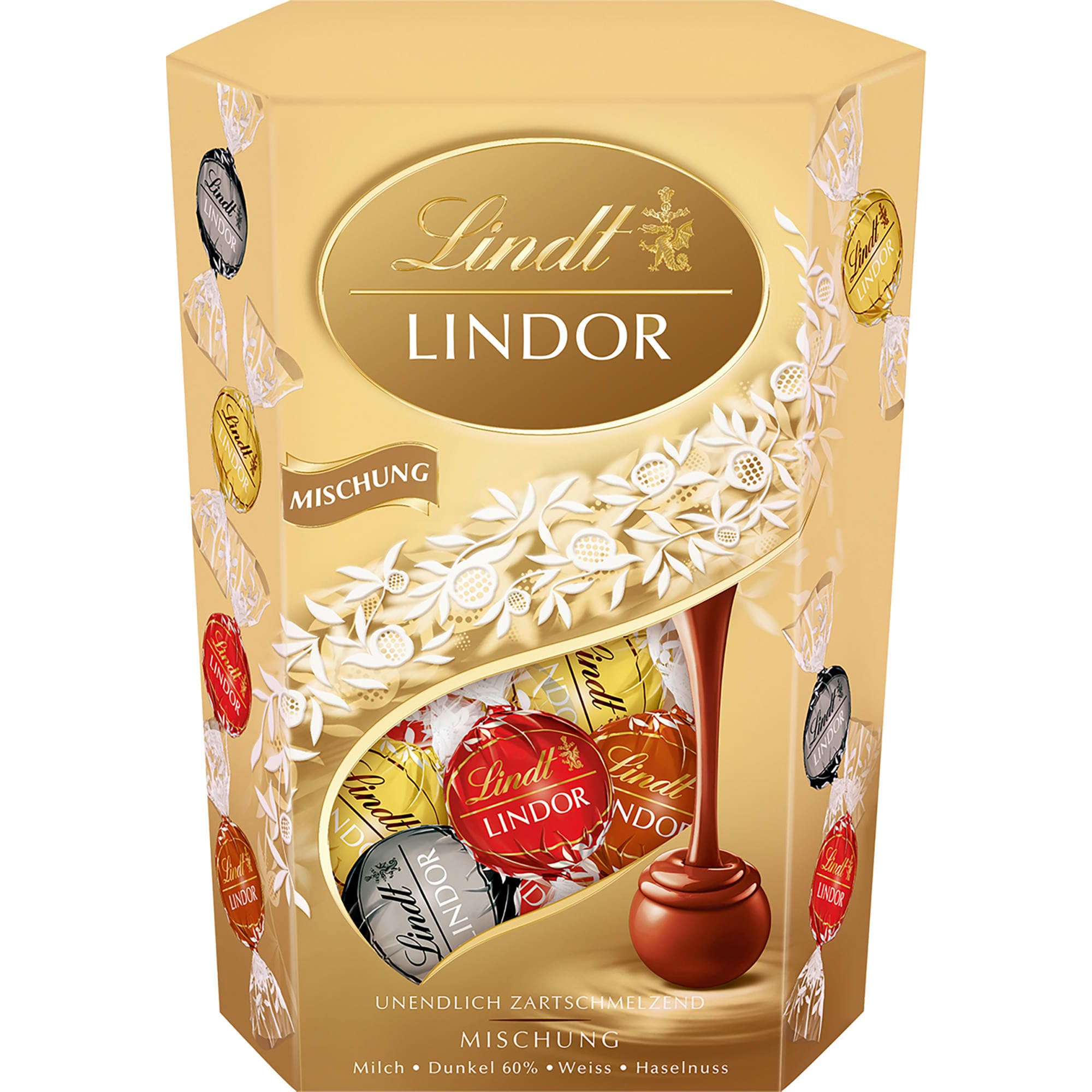 Lindt Schokolade | LINDOR Cornet Mischung | 500g | 38 Kugeln in 4 Sorten mit zartschmelzender Füllung im süßen Cornet | Schokoladen Geschenk