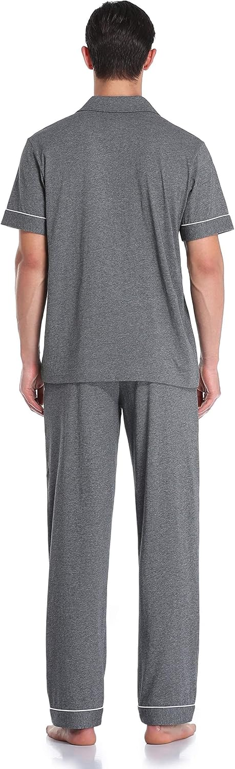 COLORFULLEAF Men's 100% Cotton Pajamas Set Button Down Sleepwear Short Sleeve and Long Pants Pjs - Image 2
