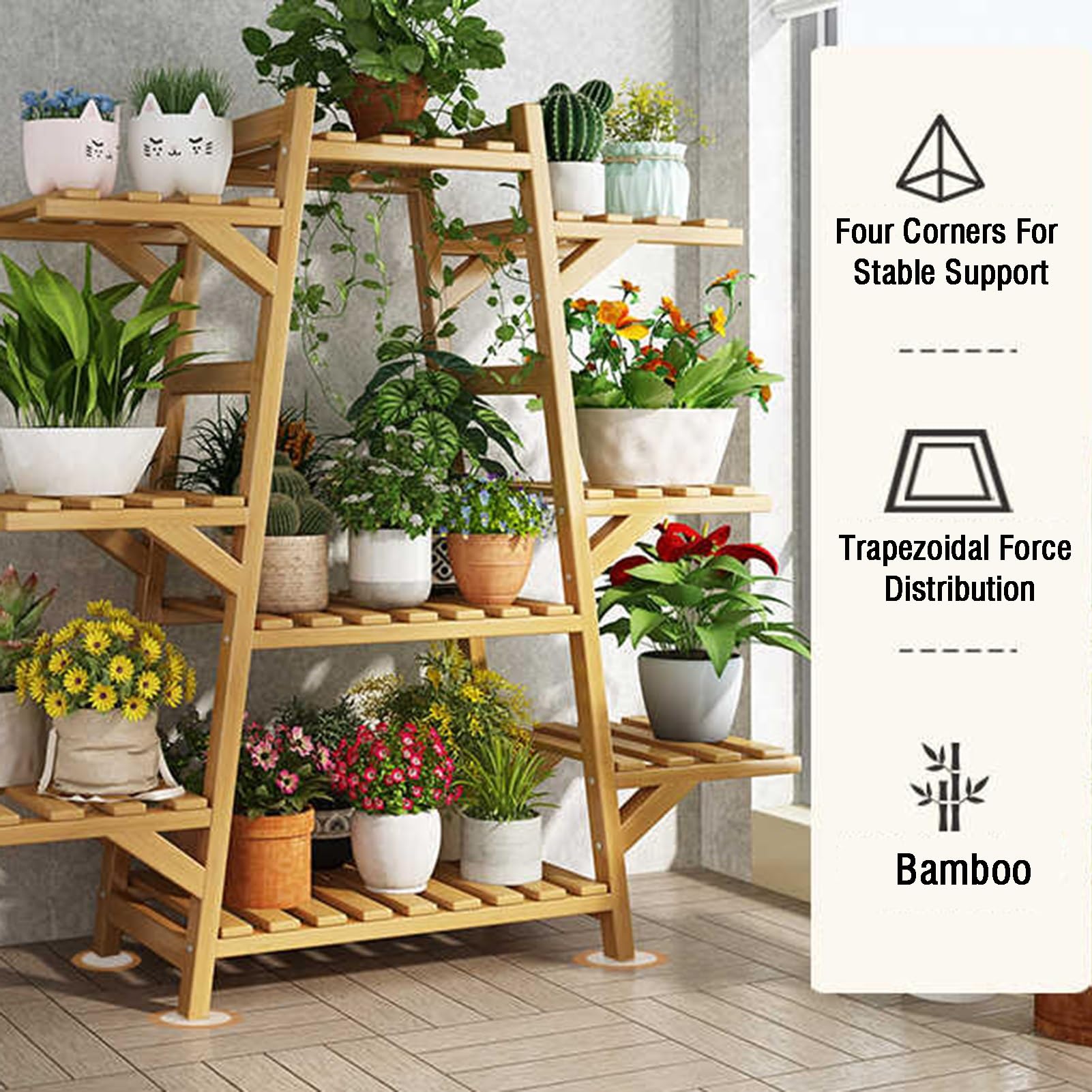 Generisch 12-Tier Solid Wood Plant Stand - Vertical Flower Rack for Indoor/Outdoor Garden - Space-Saving Storage Shelf with Green Trays for Home & Courtyard Decor