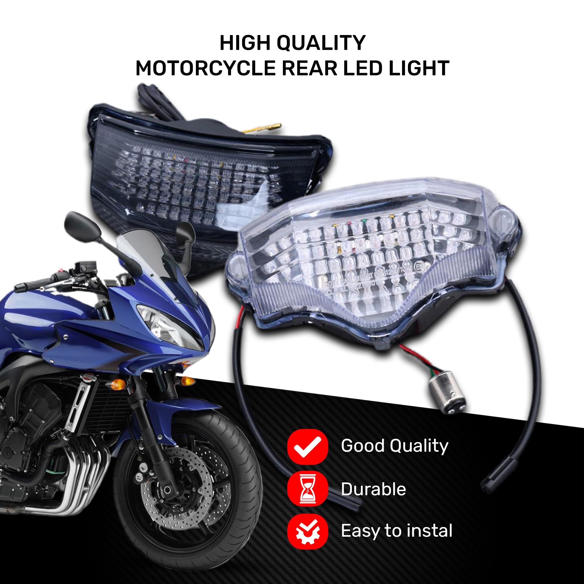 aVDB-moto Luz Freno LED compatible con YAMAHA FAZER 600 FZ6-S 2004-2014, FAZER 600 FZ6-N 2004-2014 Plug & Play con Intermitentes (Tintado)