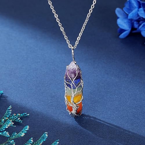 Miniatura 2 de GEHECRST Collar de cristal curativo, árbol de la vida, envuelto en alambre de cuarzo natural, piedra de cristal de piedra preciosa, collar con dije