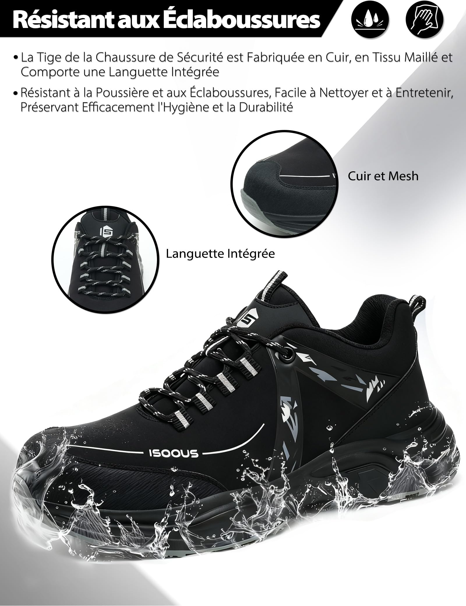 ISOOUS Chaussures de Sécurité Hommes Femmes Basket de Securite Légère Respirante Chaussure de Travail Confortable Antidérapante
