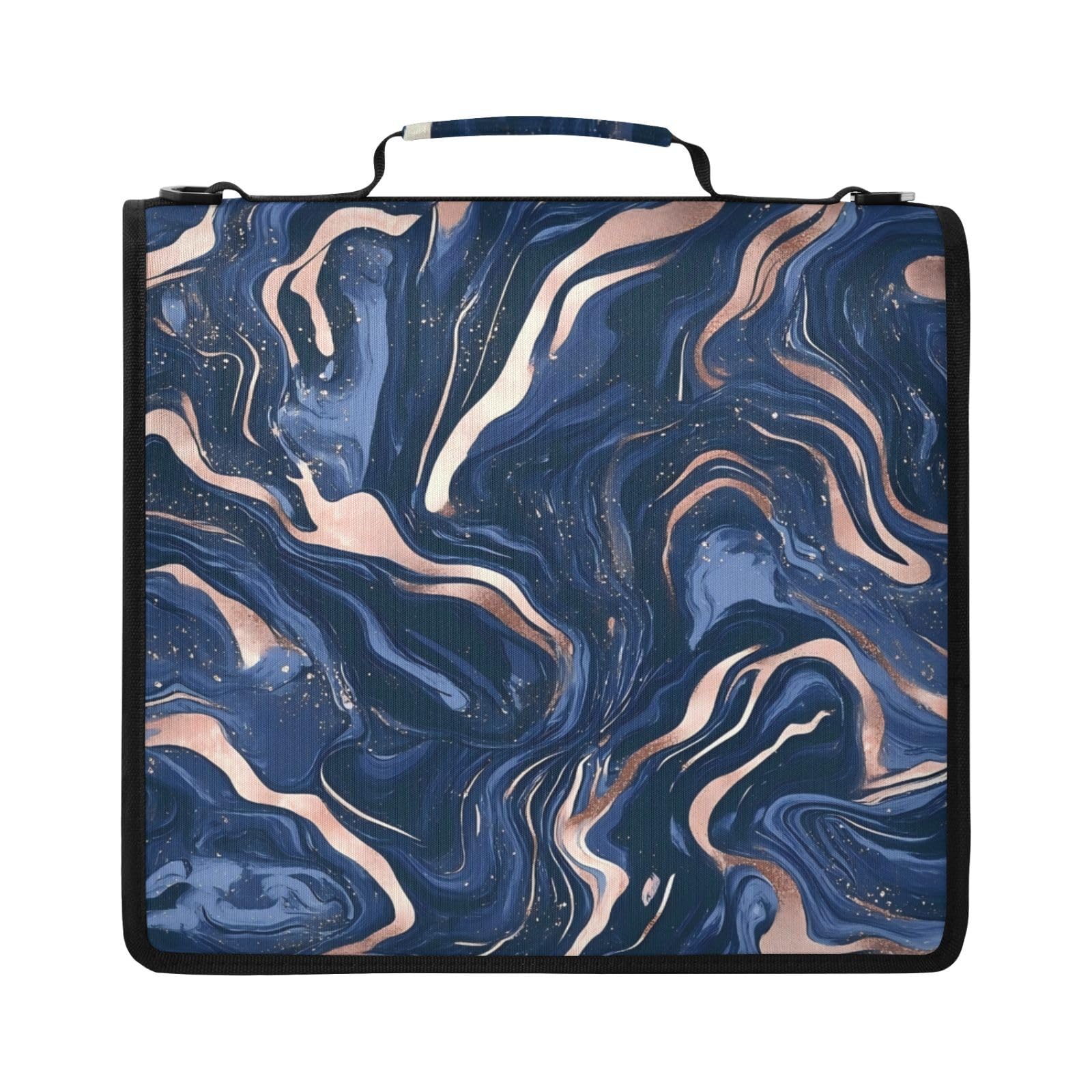 Carpeta de 3 anillas con cremallera y diseño de mármol dorado y azul