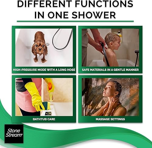 Miniatura 3 de Cabezal de ducha original StoneStream 9 modo de pulverización negro + manguera + adaptador + piedras, con gran presión de agua y un cabezal de ducha
