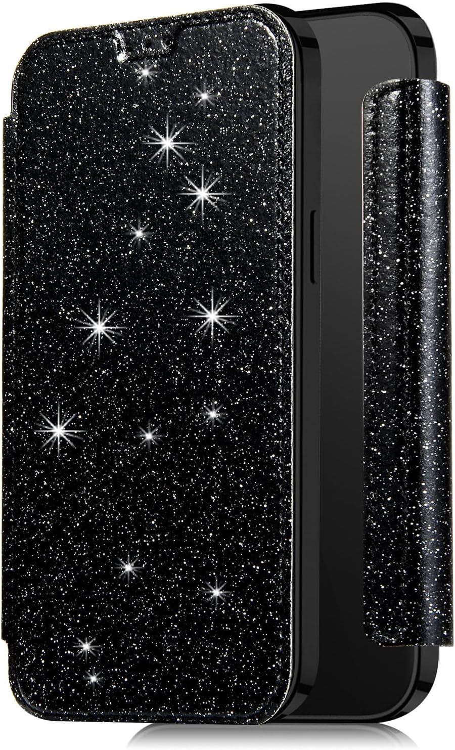 Plating Case for iPhone 17 Pro Max/17 Pro/Air/17, Sparkle Flip Folio Card Holder Full Body Protection Case Transparent Magnetic Closure Slim Cover(Black,Air)