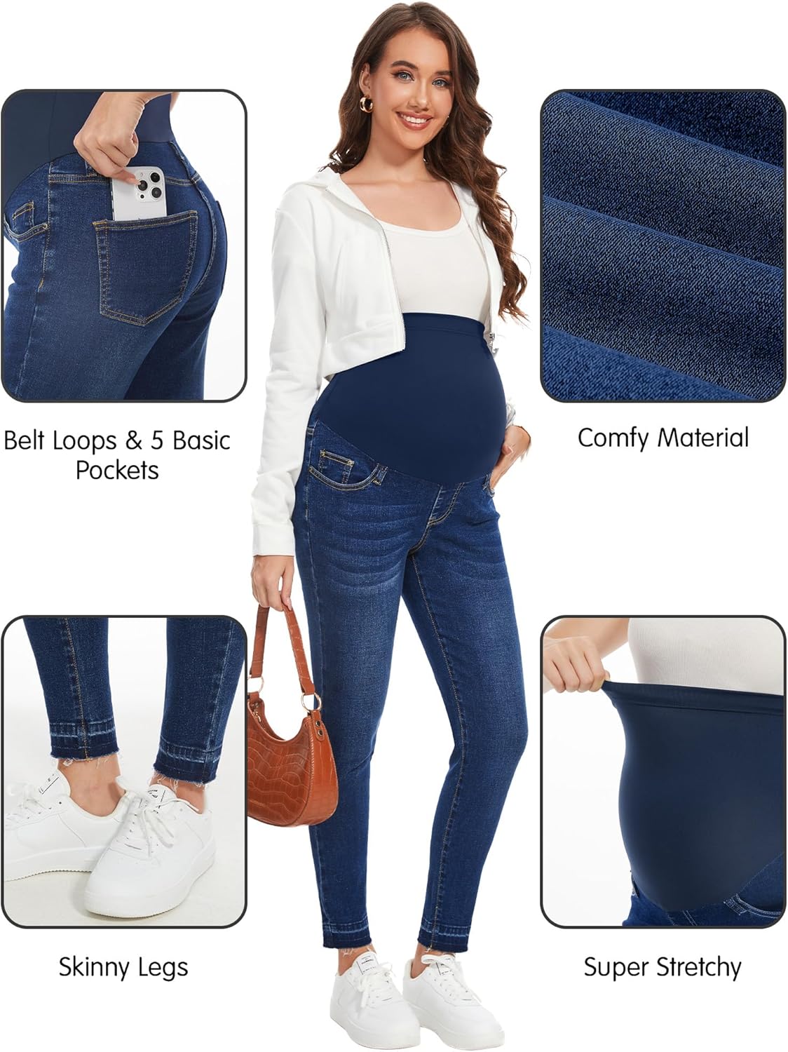 PACBREEZE Women’s Maternity Jeans Over Belly Skinny Stretchy Denim Pants Comfy Slim Pregnancy Pants