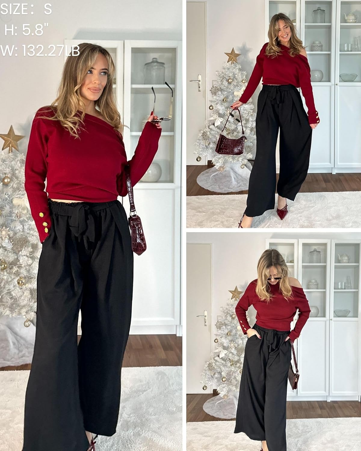 Women's High Waist Wide Leg Long Palazzo Pants Front Knot Tie Elastic Trousers with Pockets Lounge Business Work Pants - Image 4