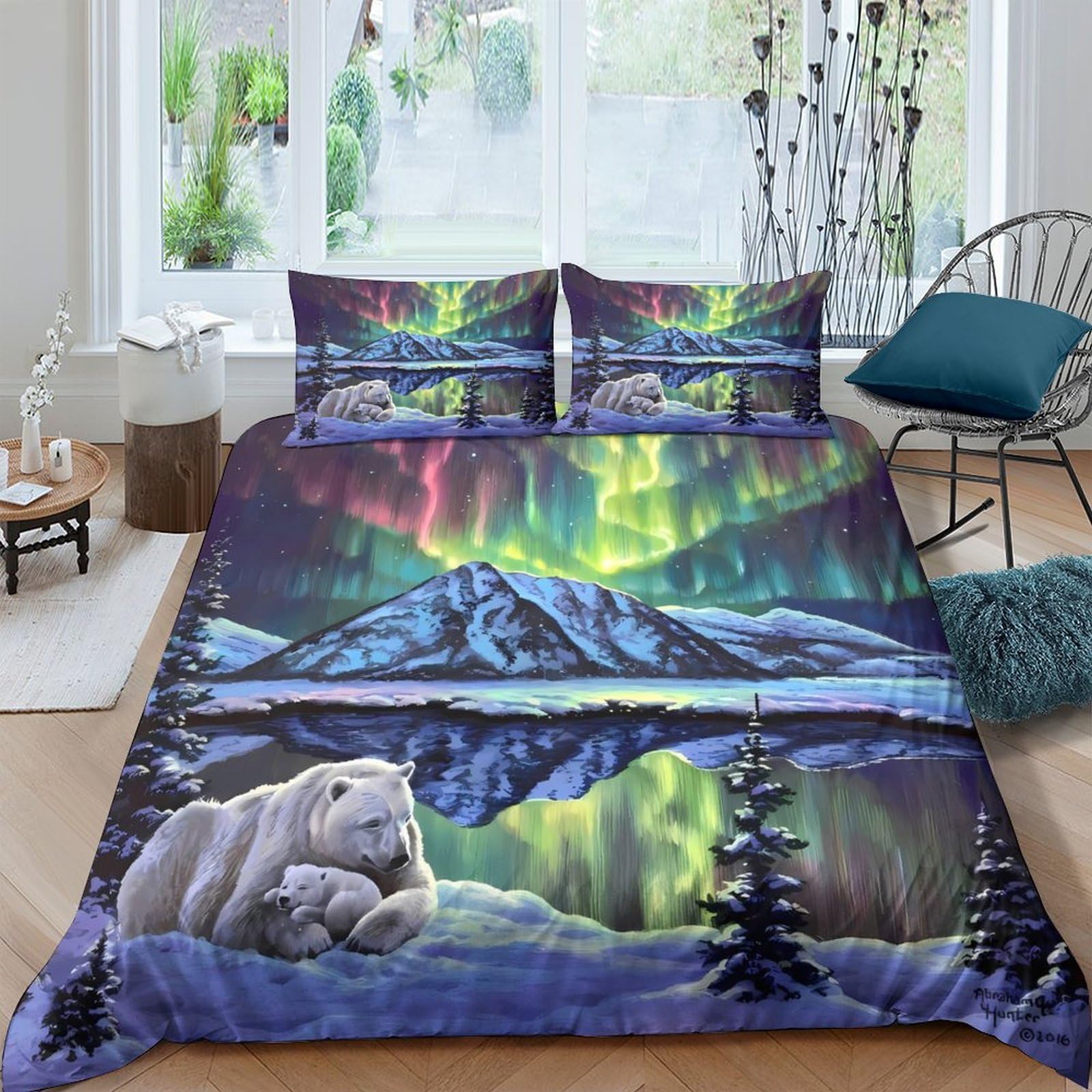 Ctjqhvkz Style-3 3D Printed Aurora Mountain Fitted Sheet Microfiber Polar Bear Northern Lights Mattress Cover For Bedroom Home Decor Single（135X200cm）