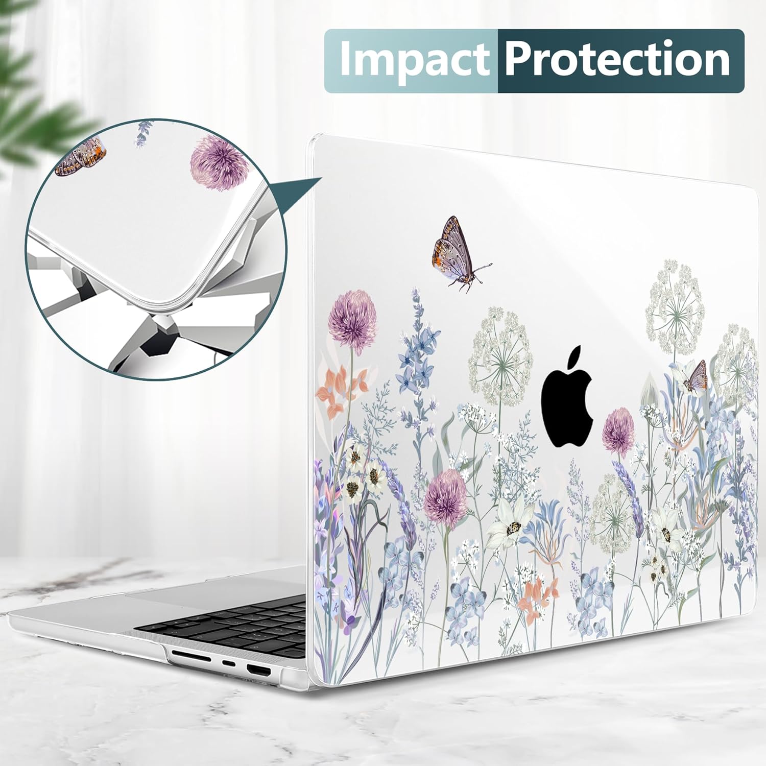 TWOLSKOO Compatible with MacBook Pro 14 inch Case M5 2026 2025-2021 Release M4 M3 M2 M1 Pro/Max Chip, Plastic Hard Shell & Keyboard Cover & USB C to USB Adapter & Screen Film, Dandelions