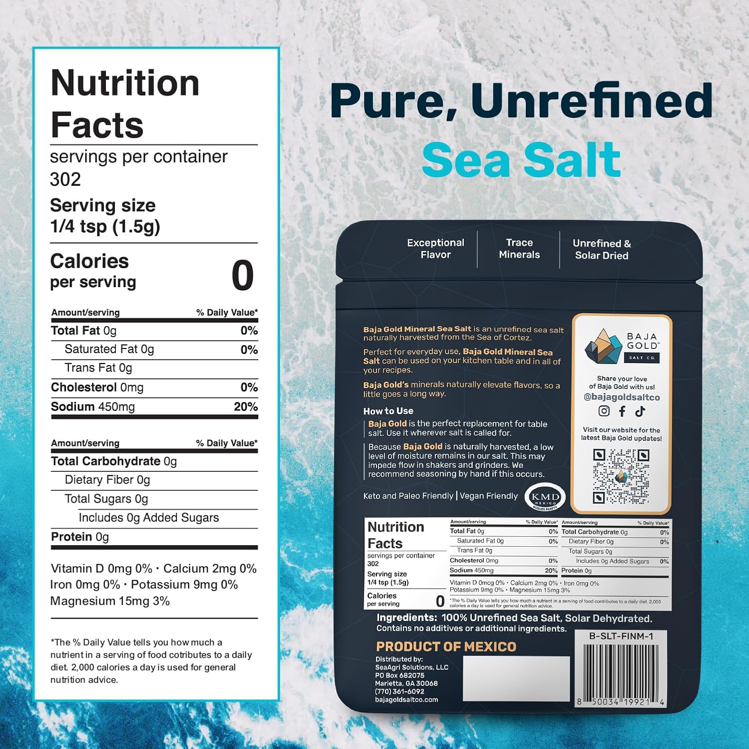 Baja Gold Fine Grind Kosher Mineral Sea Salt, 1 Lb.