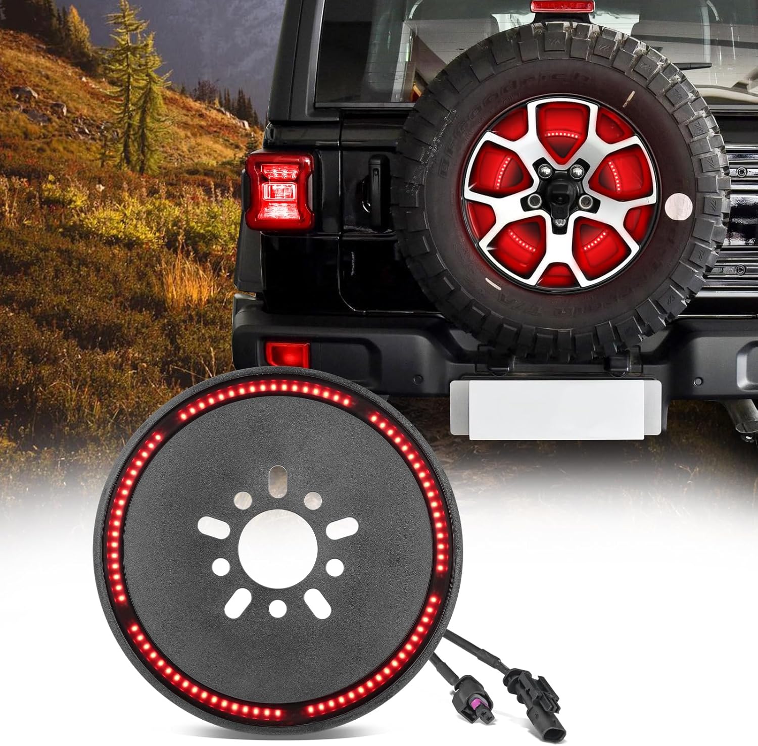 Plug and Play Spare Tire Brake Light Compatible with Wrangler JL JLU 2018-2025, Plug and Play 3rd Third Brake Light LED Rear Wheel Light, Red Light