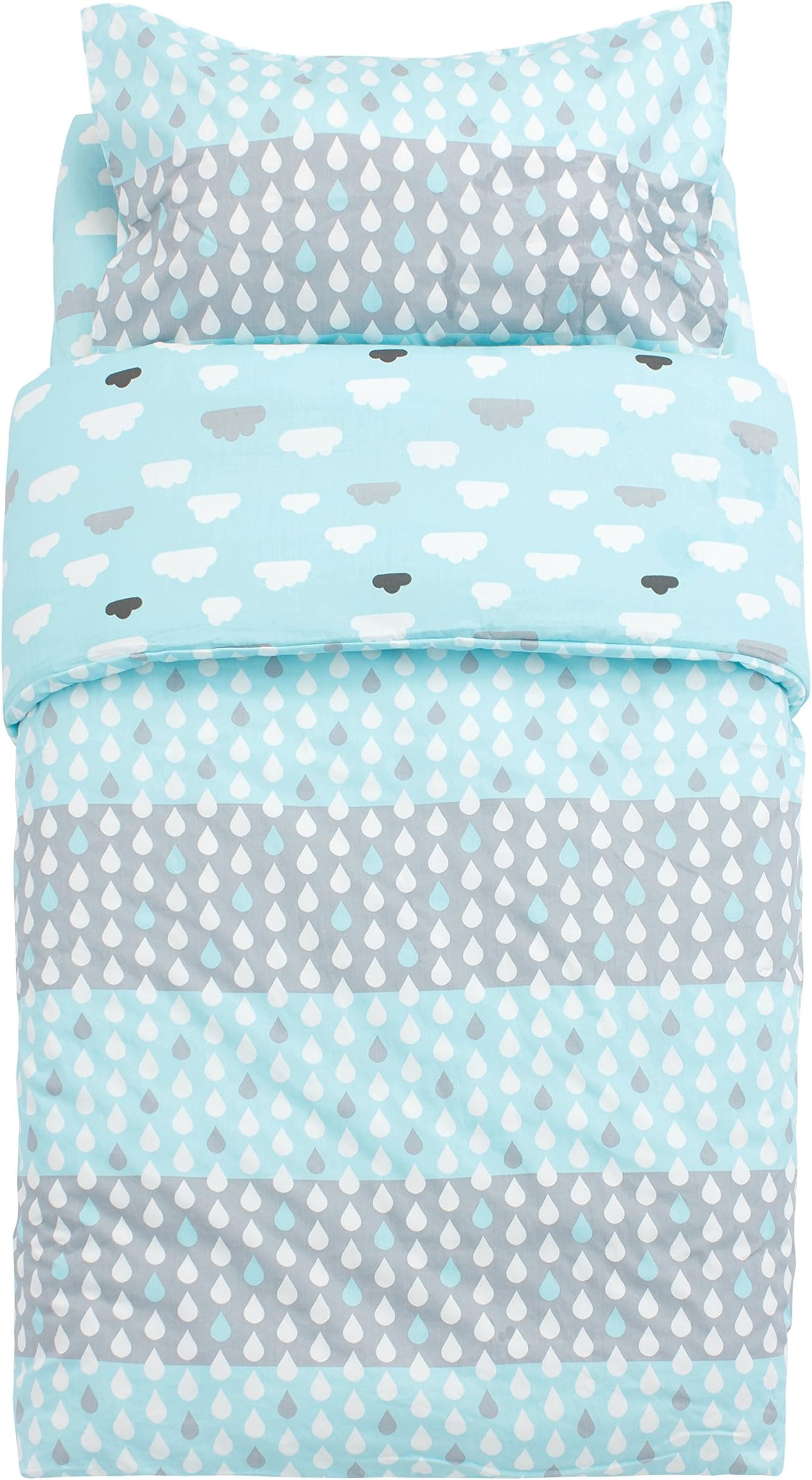 Kiddy Bird 100% Cotton Toddler Bedding Set of 3 Clouds Blue Cute Refreshing Fitted Sheet + Comforter Cover + Pillow Case Environmental Cozy and Durable - Top Quality for Boys